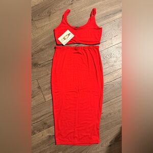 Naked Wardrobe Red 2-Piece Set Crop Top & Midi Skirt XL NWT